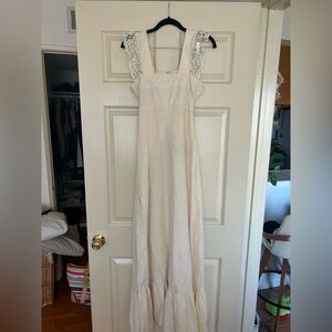Dead stock 70s white full length dress with lace detailing